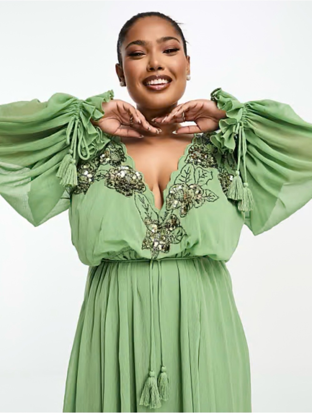ASOS Curve Light Green Embellished V-Neck Maxi Dress - Picture 2 of 7
